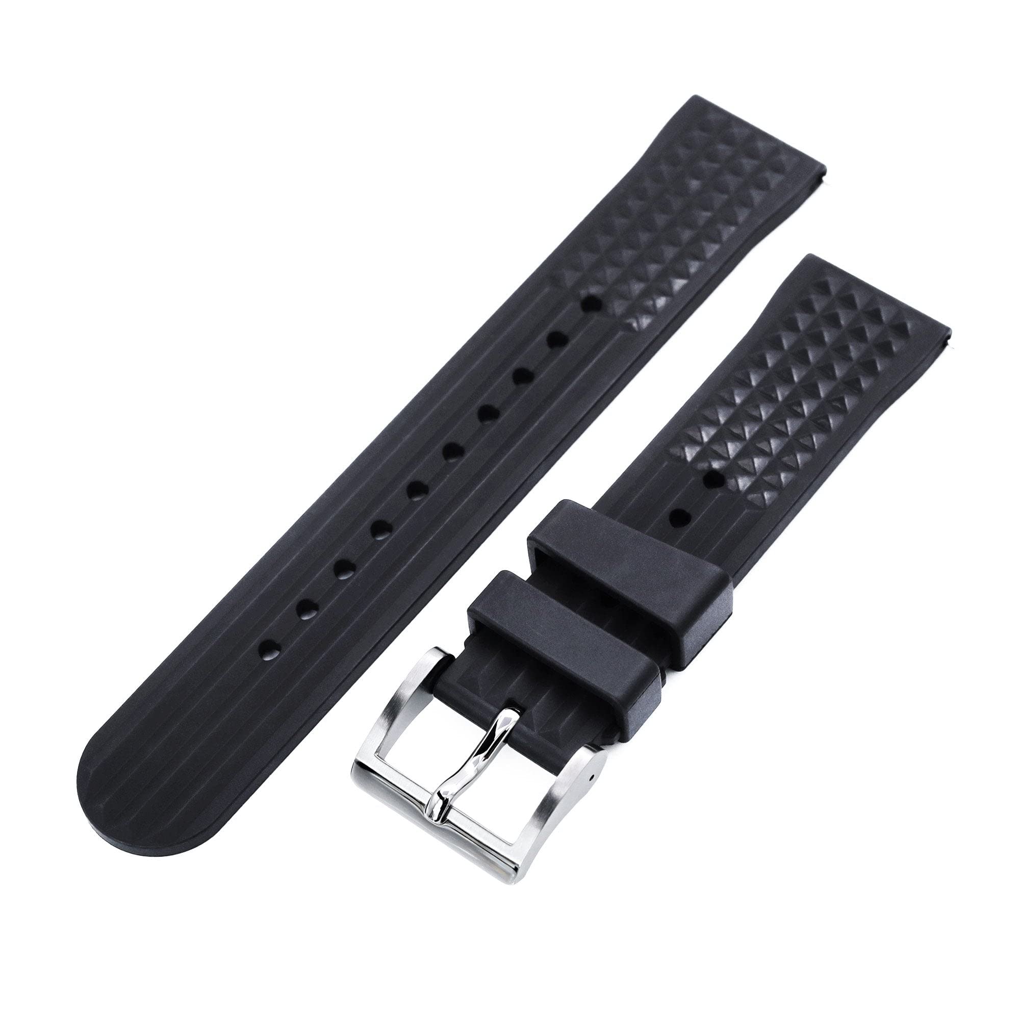 MiLTAT 19 mm Bracelet de montre en caoutchouc étanche noir, étanche à l'eau et à la poussière