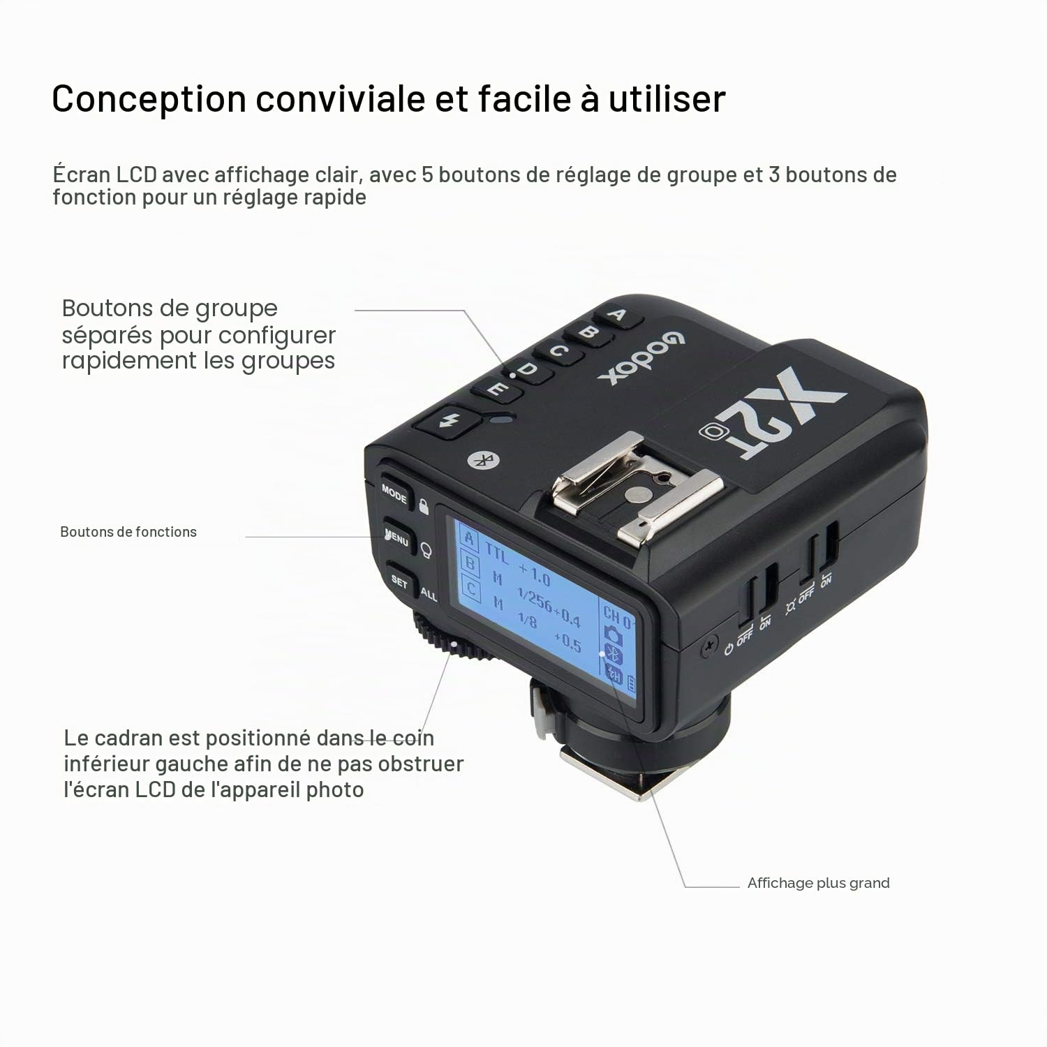 Godox X2T-O TTL Déclencheur de Flash sans Fil pour Olympus, Panasonic, Prend en Charge la Fonction HSS 1/8000s, 5 Boutons de Groupe dédiés et 3 Boutons de Fonction pour Un réglage Rapide