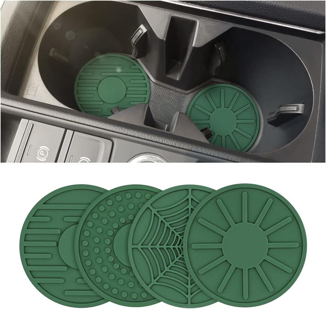 4 Pack Car Coasters for Cup Holder, 2.68 Inch Anti-Slip Silicone Auto Insert Cup Coaster, Non-Slip Vehicle Cup Mats for Women and Men, Interior Accessories Universal for Most Cars, SUV (Green)