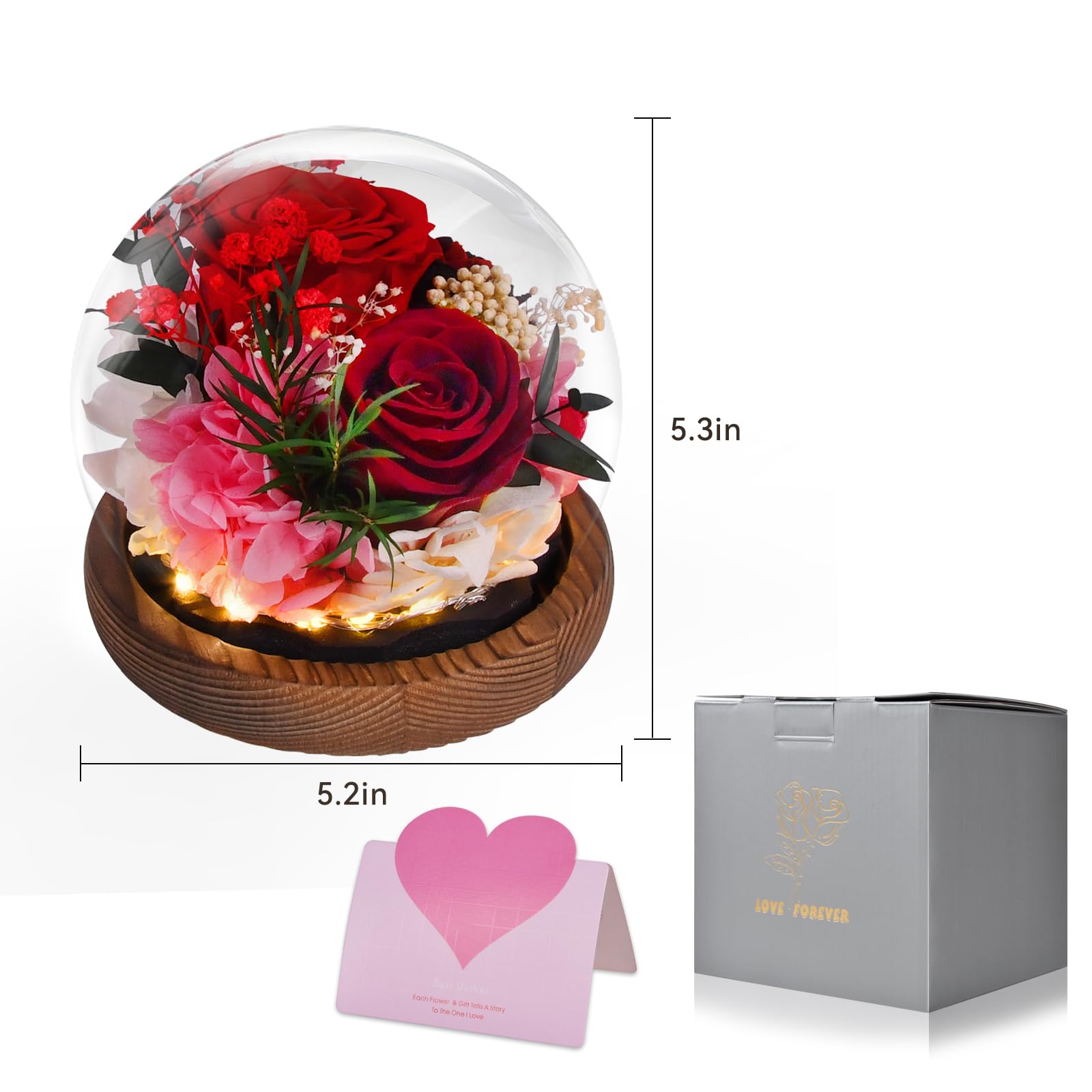 Geconserveerde rozen eeuwige roos in glas met licht, Infinity-bloemen