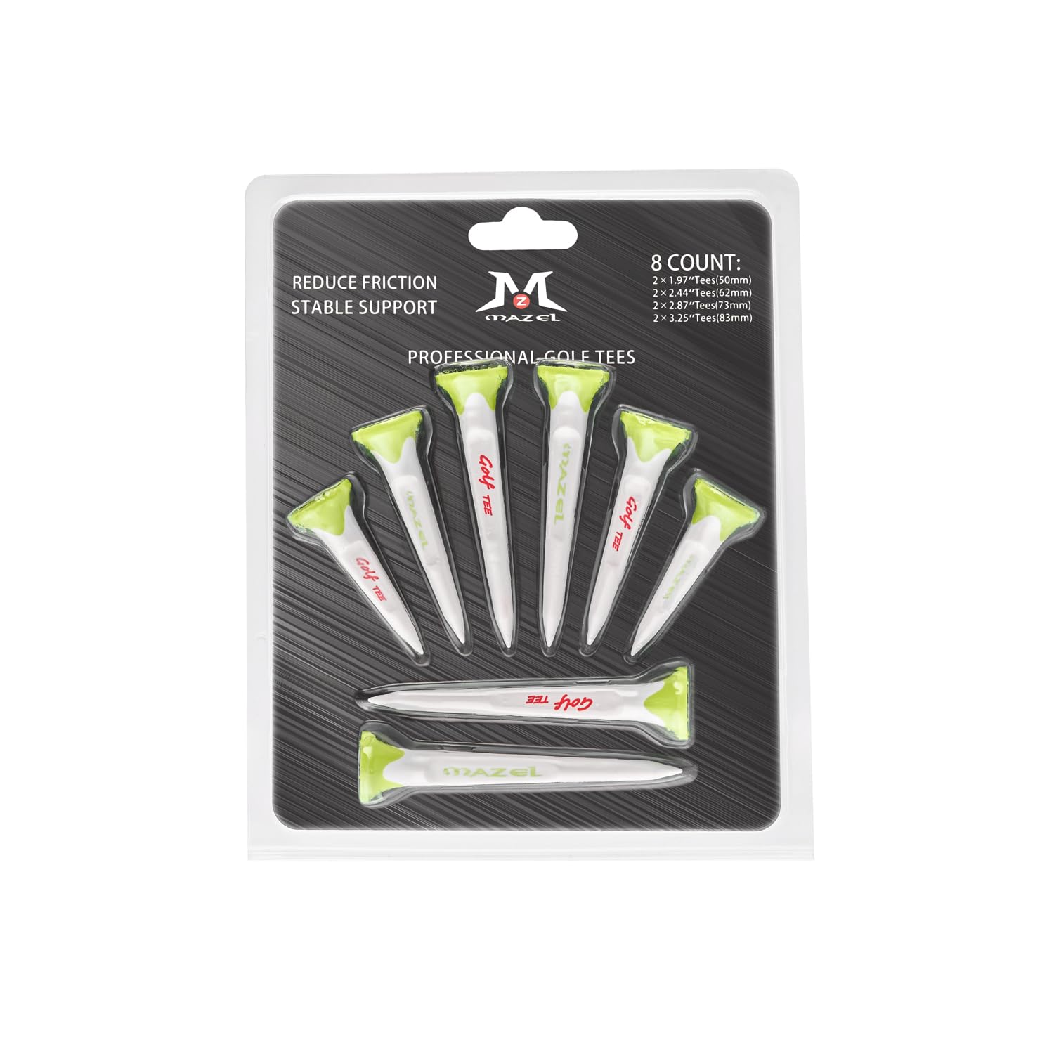 MAZEL Golf Tees 8 Pack Durable Plastic Par-Tee High Performance Tees 1.97" 2.44" 2.87" 3.25" (Classic, Yellow)