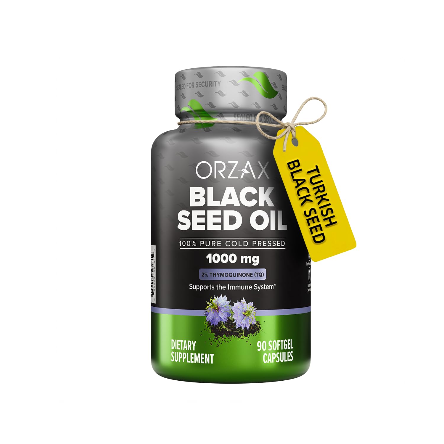 ORZAX Black Seed Oil Cold Pressed 100% Pure | Non-GMO - Rich in Omega 3 6 9 & Thymoquinone | Black Cumin Nigella Sativa Oil for Immune Support, Hair, Skin, Face (1000 mg - 90 Softgel Capsules)