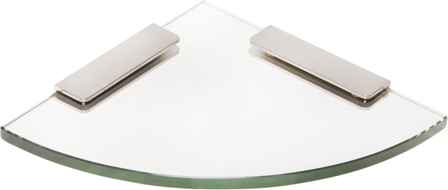 Spancraft Glass 4REC6QR-BR Quarter Round Glass Shower Shelf with 4" Rectangle Clamp, Brushed Nickel Bracket, 6"