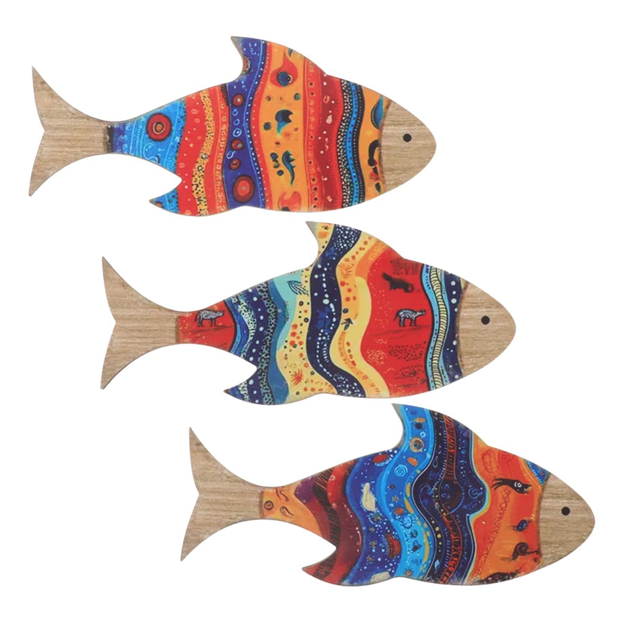 Angoily 3Pcs Wooden Fish Hanging Ornaments - 20x9cm Rustic Coastal Tropical Fish Wall Art - Lightweight Nautical Beach House Theme Decoration for Living Room Bathroom Patio and Summer Porch Display