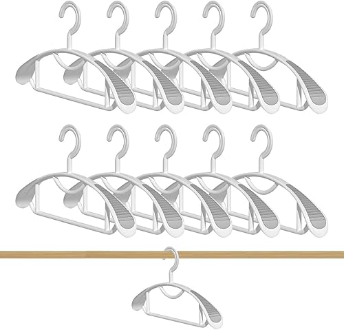 Miniatura 6 de Paquete de 10 ganchos anchos para colgar el hombro, antideslizante para ropa, organizador de armario con barra de pantalones, percha resistente,