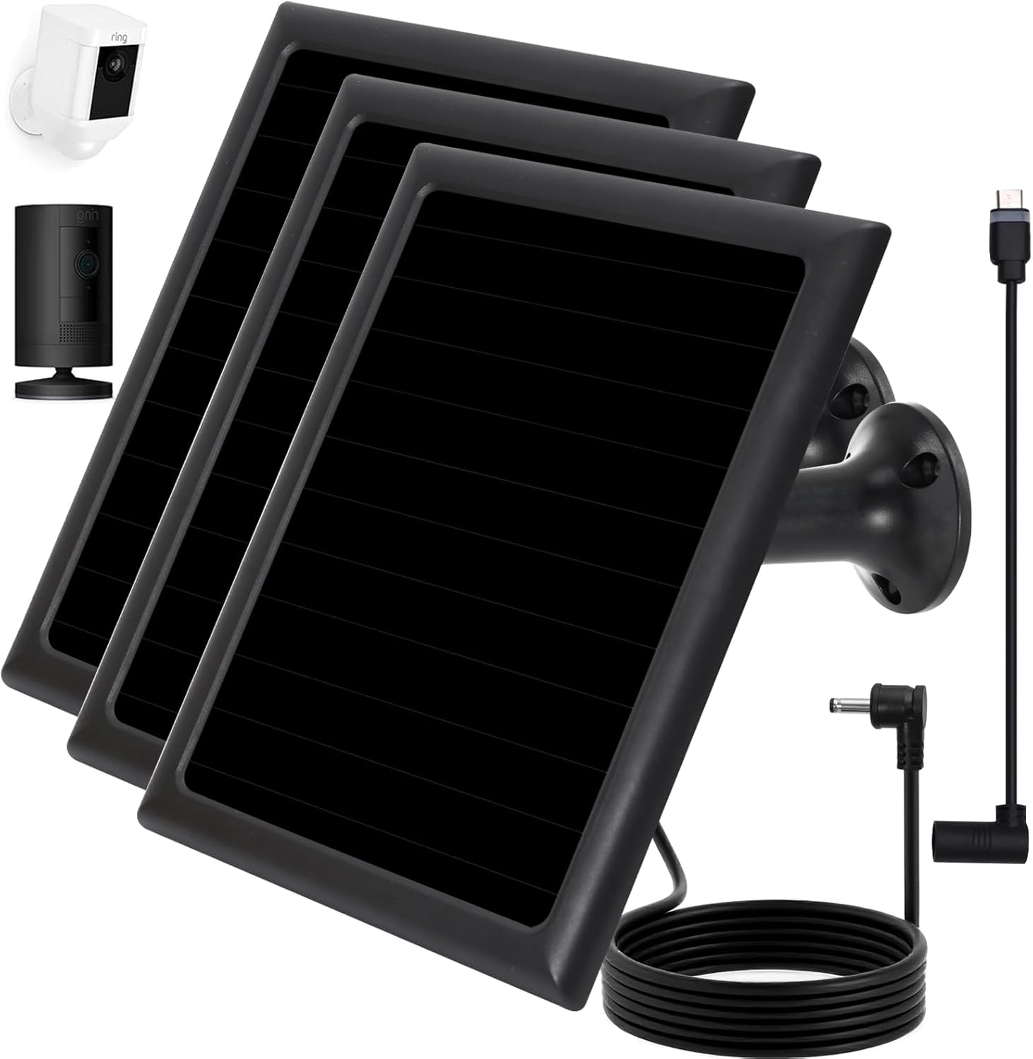 Solar Panel Charger for Ring Camera, Compatible with Ri ng Stick Up Cam Battery, Ring Spotlight Plus/Pro, Ri ng Stick up Pro, Waterproof 6w5v 3Pack (Black)