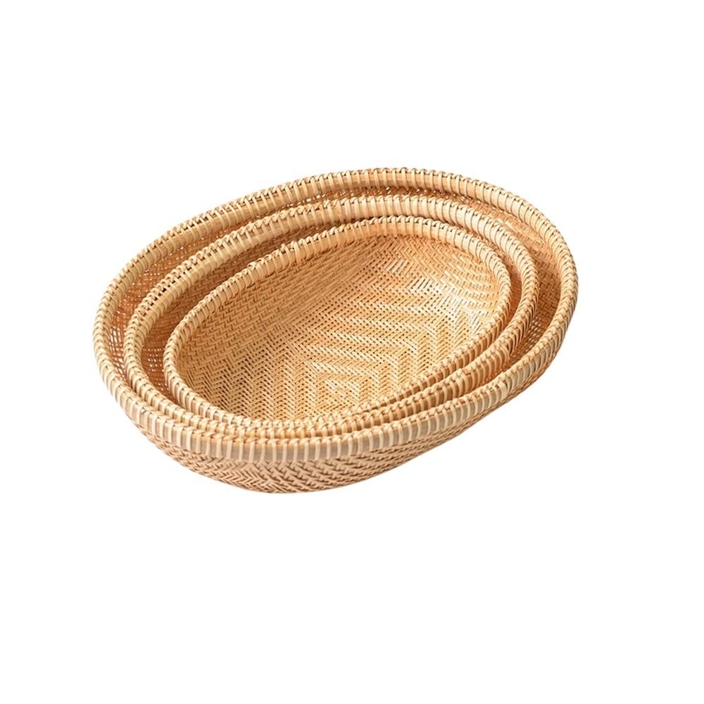 Caja de Almacenamiento de Cesta para Cocina, Juego de 3 Piezas, Hecha a Mano en bambú Tejido, Ovalada, para artículos Diversos.
