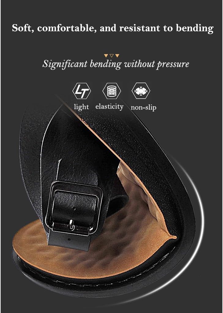 Chanclas De Verano De Cuero para Hombre, Zapatillas Casuales, Modernas, Sin Cordones, para Playa, con Hebilla De Metal Ajustable., Black, 45 EU
