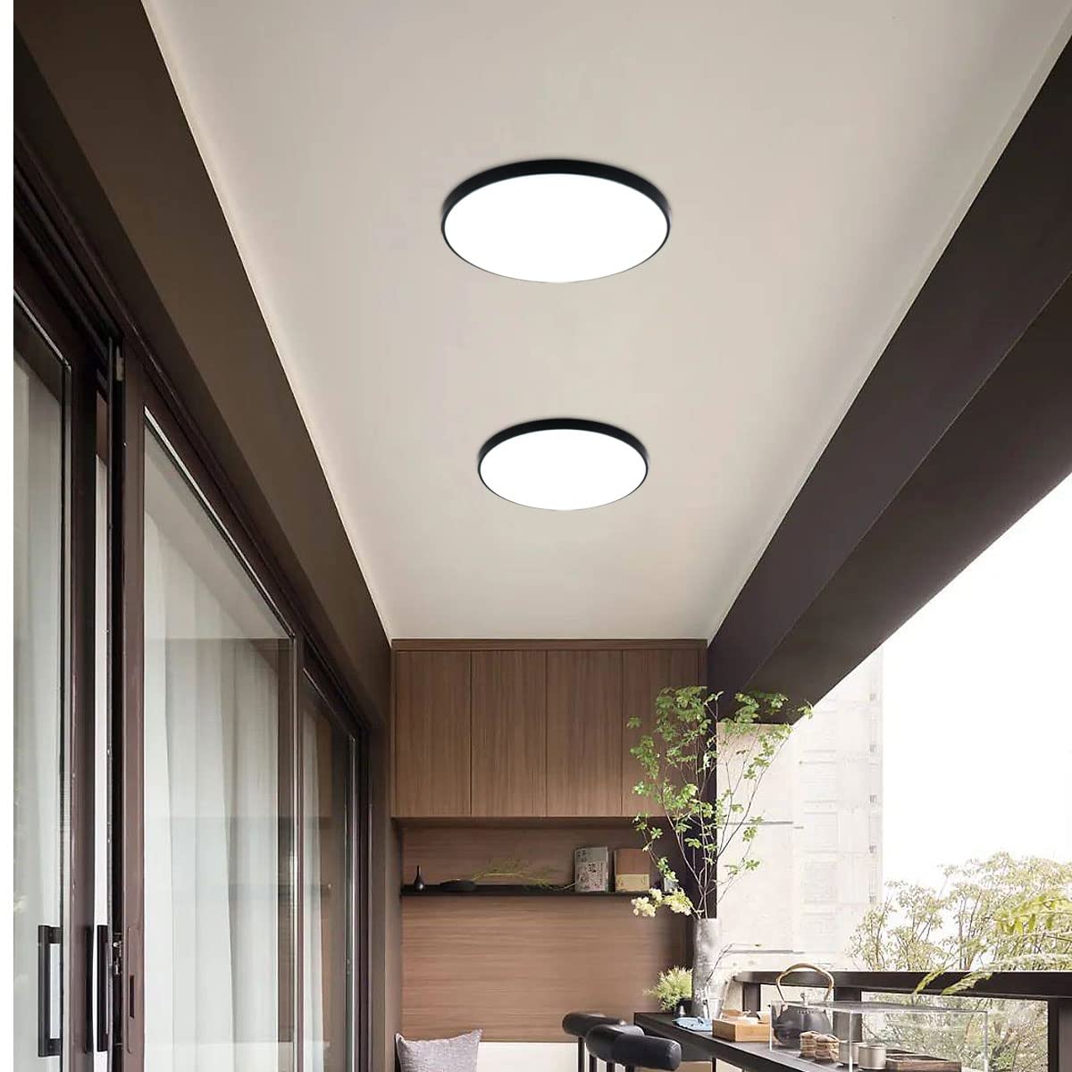 Lampara LED Techo Moderno 24W 6500K Blanco Frio Plafon Led Techo Redondo Negro IP54 Impermeable Luz Led para Baño, Cocina, Pasillo, Sala de Estar, Ø27cm