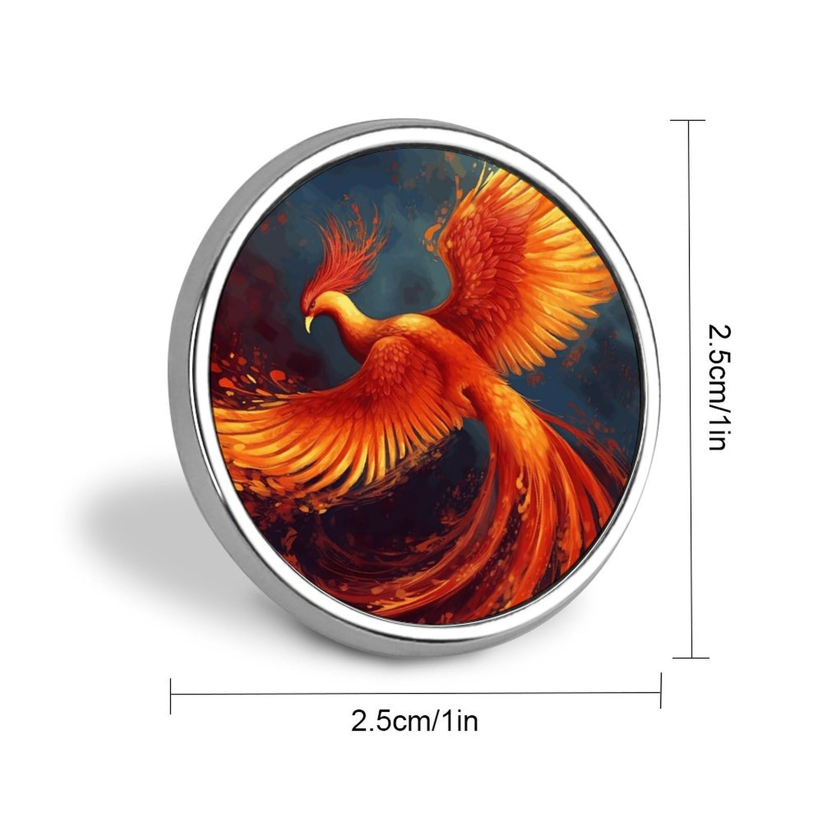 Aluminium Alloy Round Badge Brooch Pins for Men Orange Red Phoenix Brooches Elegant Pin for Women Fashion Button Badges Brooch Badge for Hats Jackets Shirts