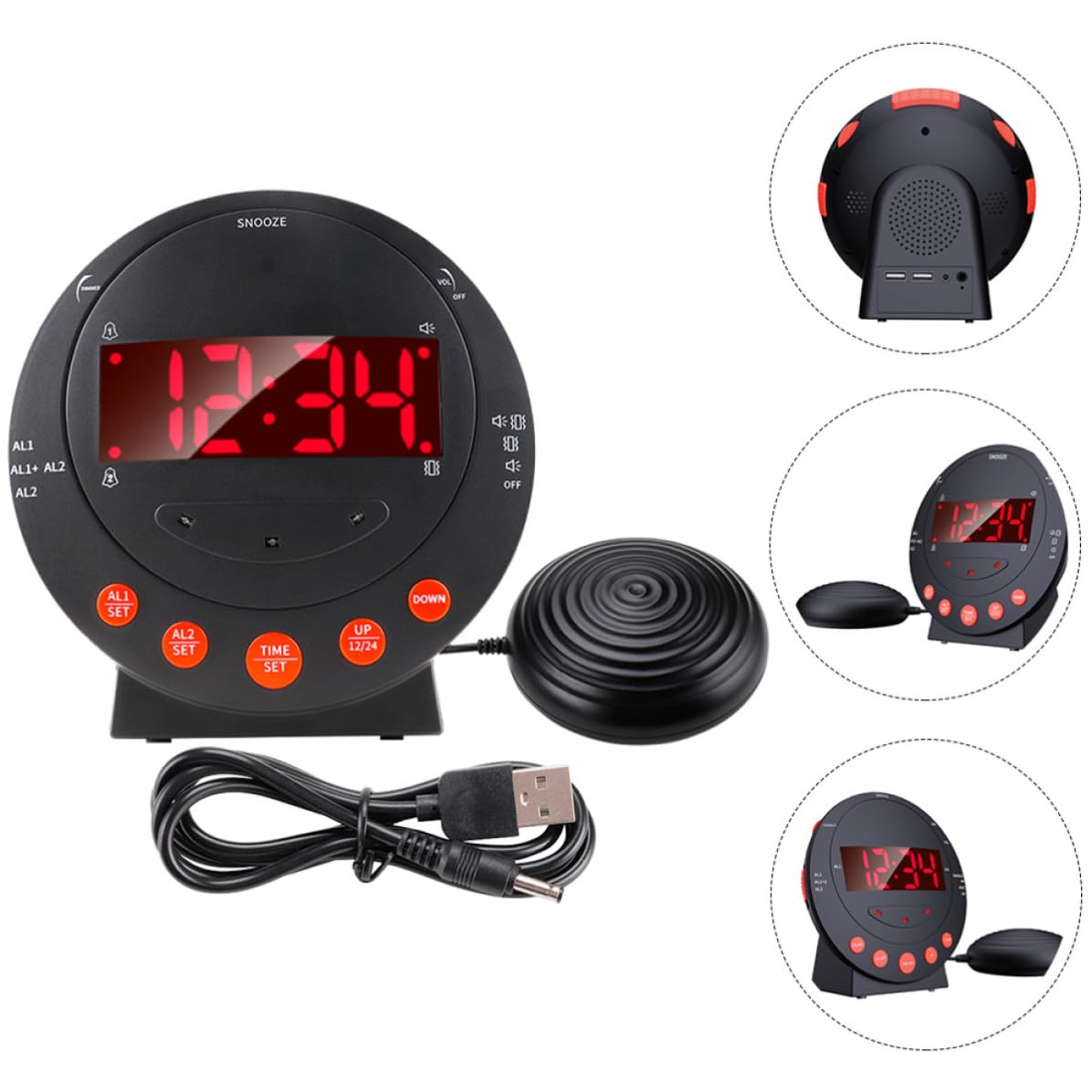 Mipcase Reloj Despertador Vibratorio para Sordomudos Negro, Digital