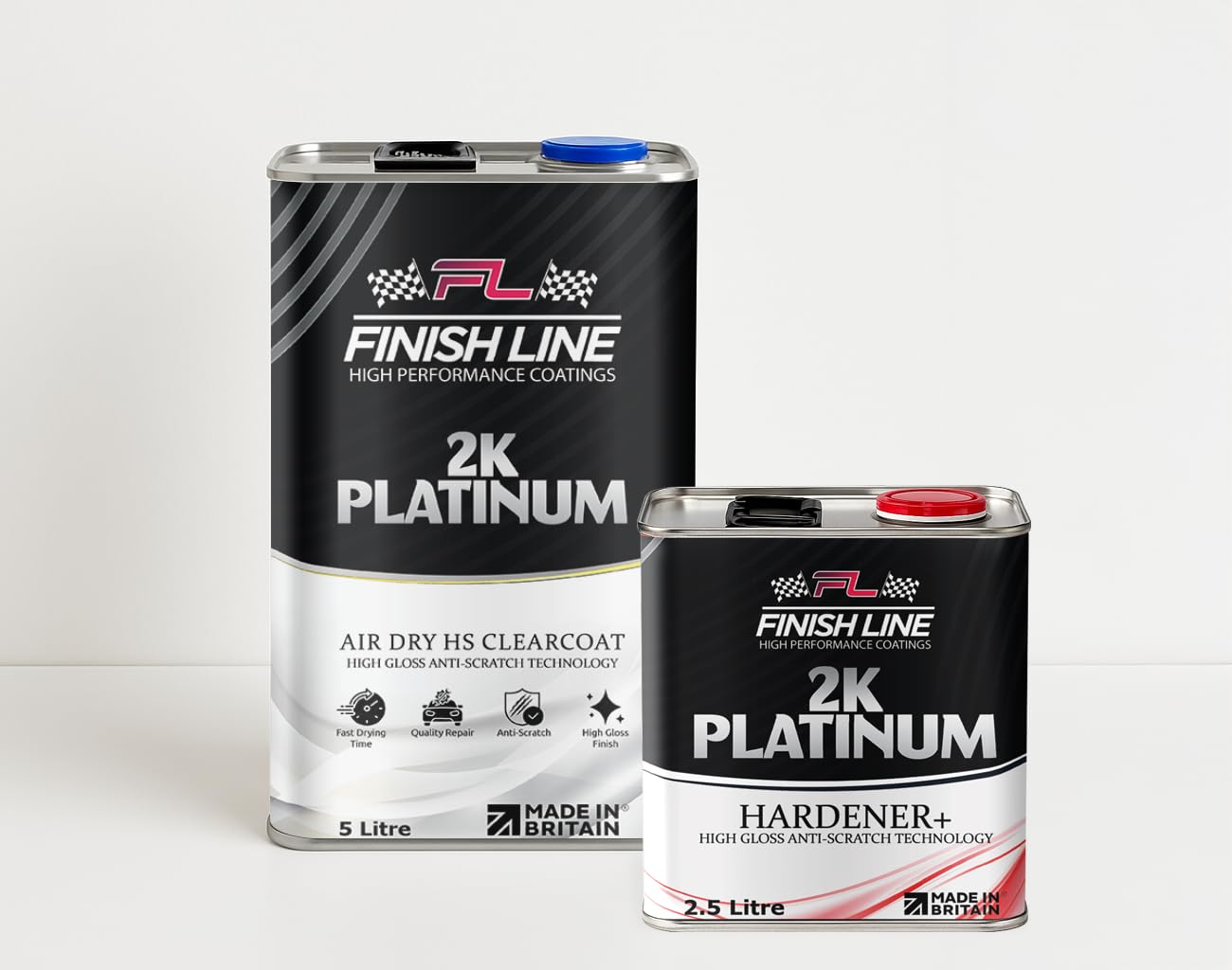 Finish Line 2K Platinum Air Dry Clearcoat 7.5L Kit, 5L Clearcoat with 2.5L Hardener, Ultra-Fast Drying, High Gloss Finish