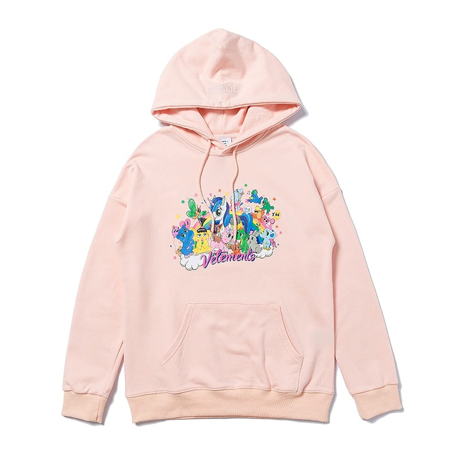 Raletyk Vetements Rainbow Unicorn Hoodie Cartoon Letters Print Hooded for Women and Girls Cute Hoodi
