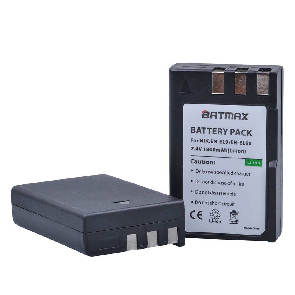 Batmax 2 Pack of EN-EL9, EN-EL9A Batteries(1800mAh) for Nikon D5000, D3000, D60, D40x & D40 Digital SLR Camera Batteries