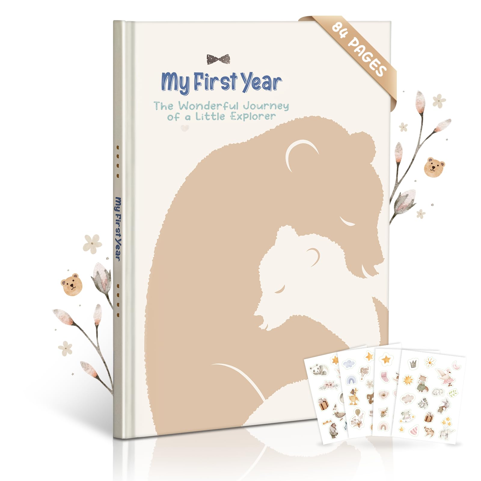 Baby Memory Book for Boys, Boho Design, 84-Page Hardcover Keepsake Journal for First Year Milestone & Photo Album