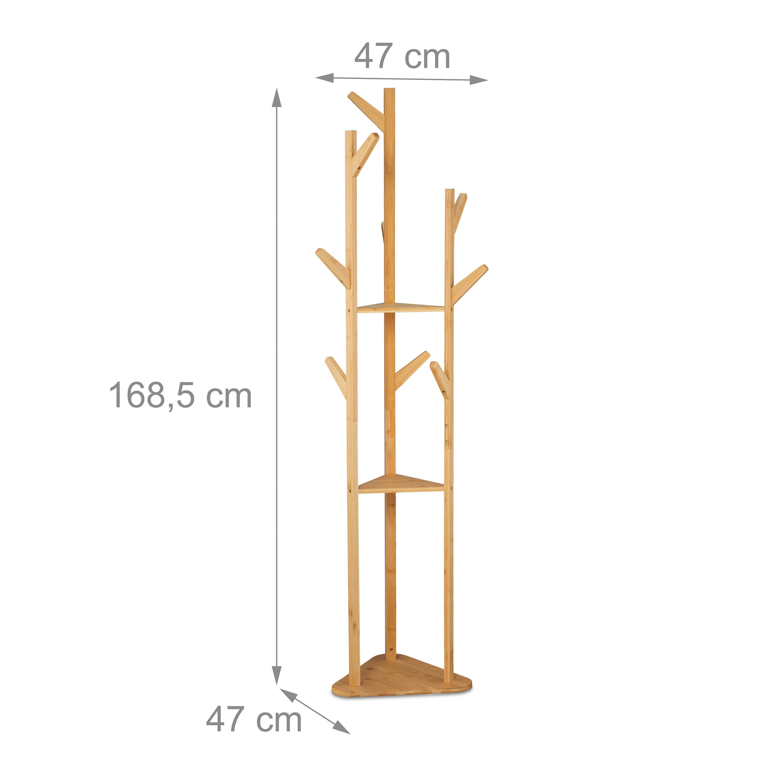 Relaxdays Appendiabiti in bambù 2 Ripiani 9 Ganci H 168,5 cm Guardaroba Marrone Naturale