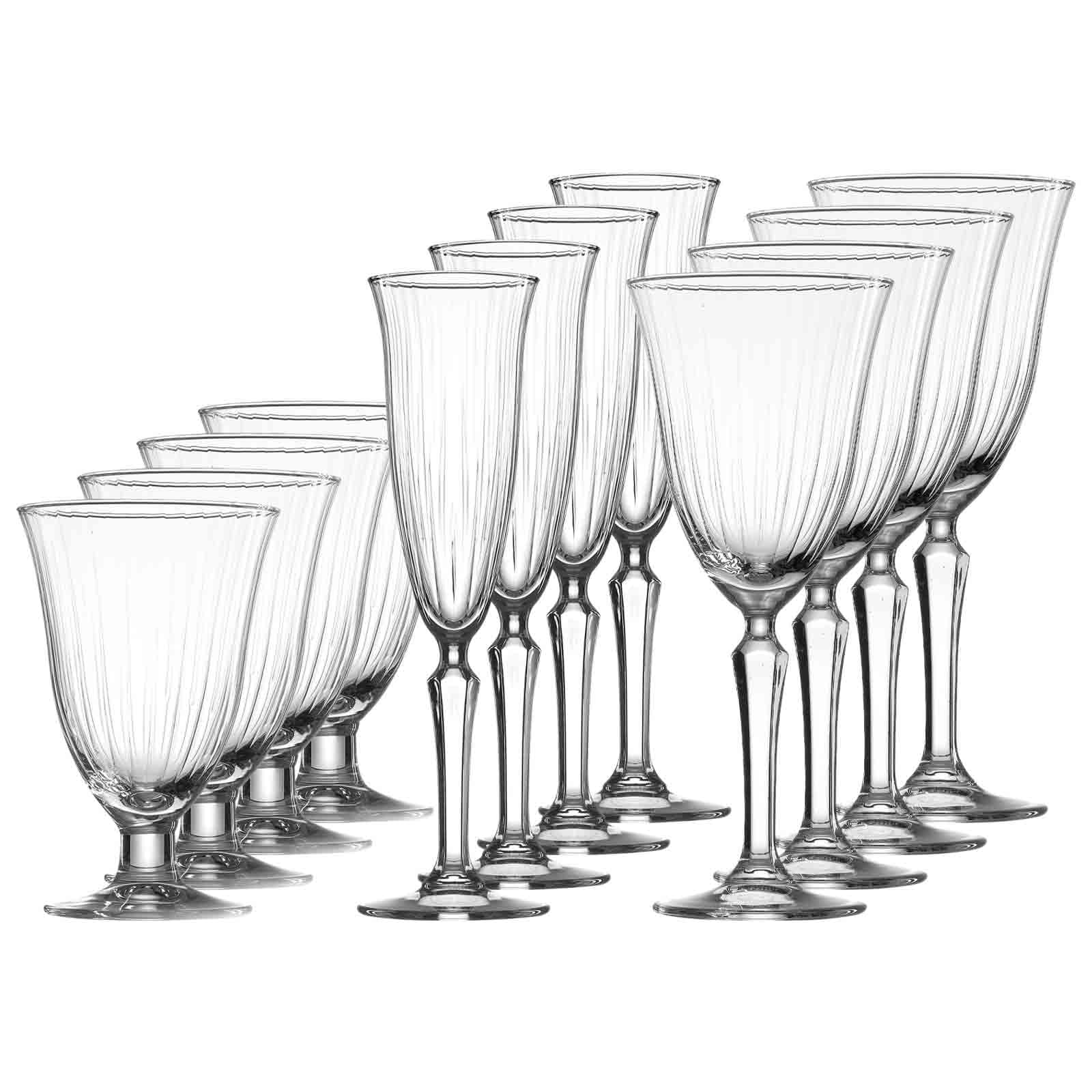 Ritzenhoff & Breker Perpetuo Gläser-Set 12-teilig | Wein-, Sekt- und Wassergläser für 4 Personen | Art-Déco-Look | Glas | Spülmaschinenfest | Klar