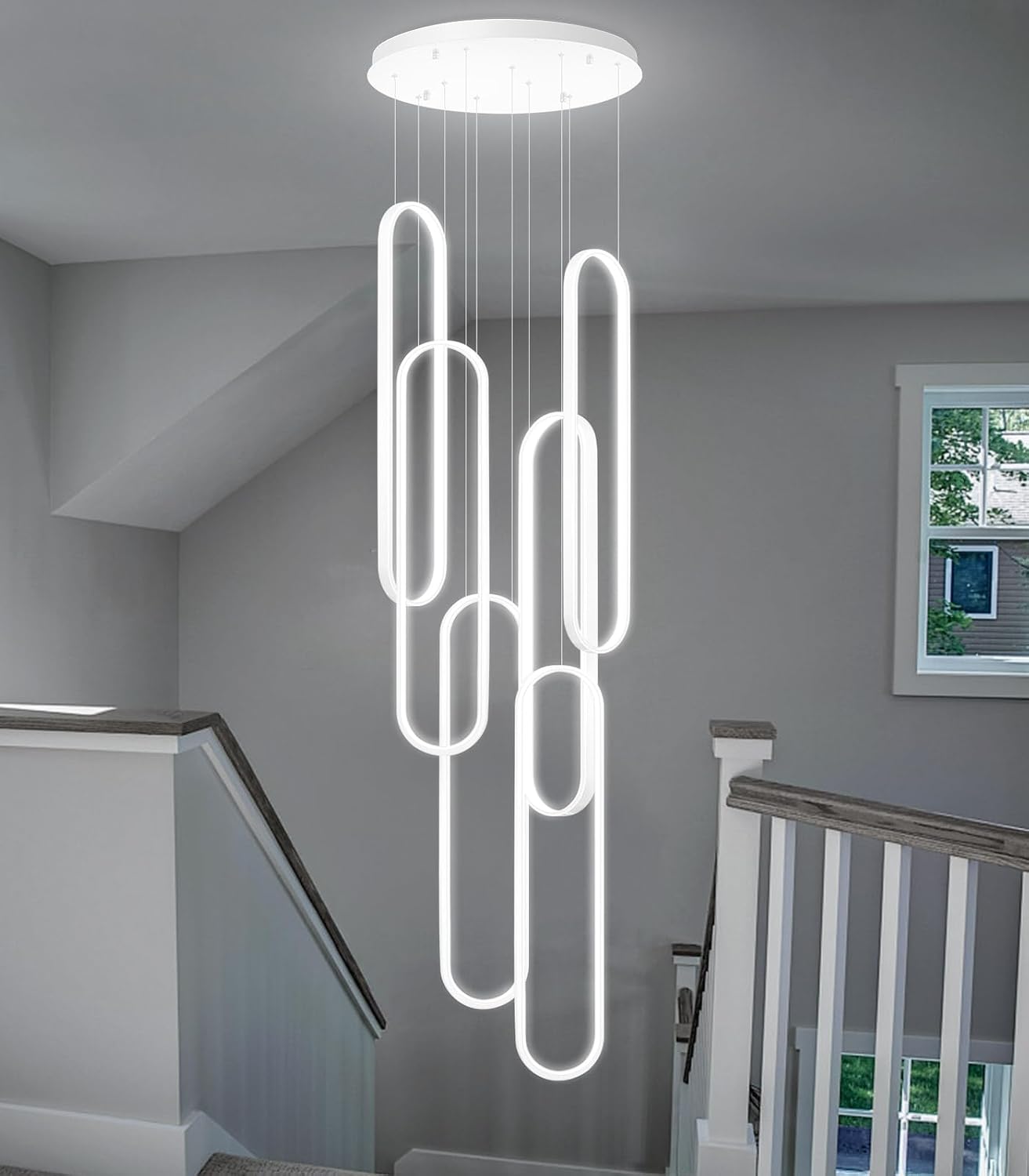 Modern Chandelier LED Dimmable Light for Staircase Enterway Ceiling Chandeliers with Remote Control for Villa Foyer White