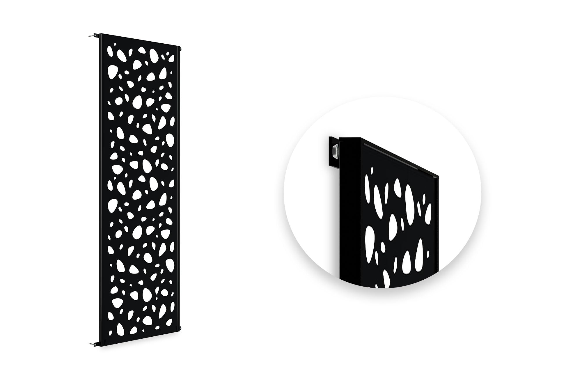 Casanoov Panneau Décoratif SUNNY 1,6x0,60m Acier Noir – Motif Galets Panneau Élégant et Moderne – Écran Intimité Extérieur Occultant Durable Installation Facile Clôture Jardin Terrasse 160x60cm