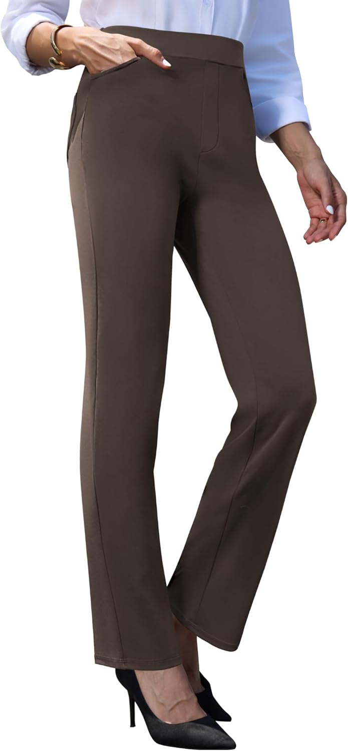 keriffe Women's Stretchy Yoga Dress Pants High Waisted Straight Leg Casual Work Business Office Slacks 4 Pockets - Image 2