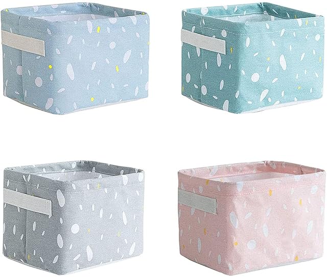4 Packs Small Storage Baskets, Baskets Foldable Square, Fabric Storage Baskets, with Handle Waterproof Desk Storage and Household Organizer for Bathroom, Makeup, Books, Nursery, Cupboards