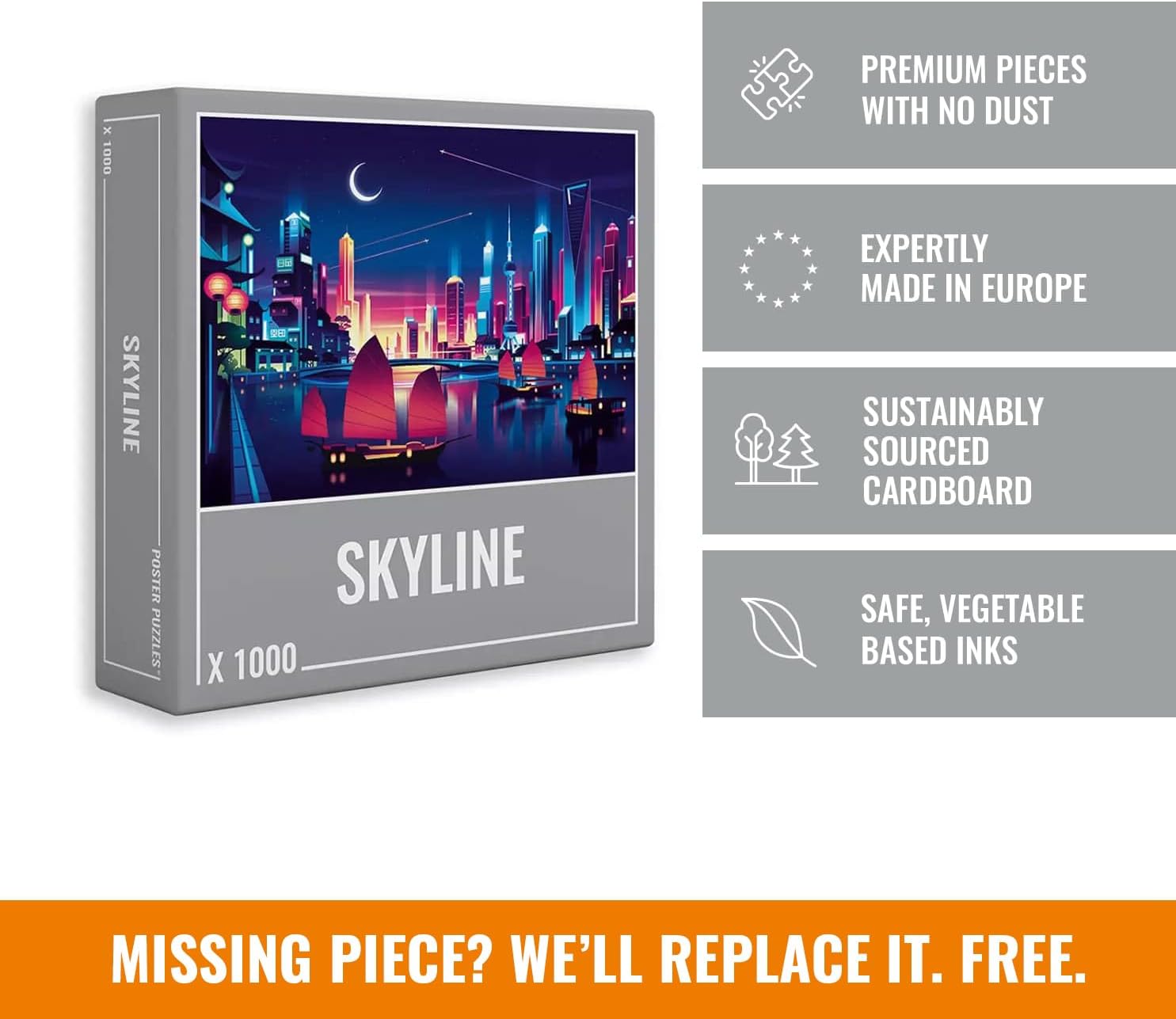 Cloudberries Skyline Puzzle, Hard 1000 Piece Jigsaw Puzzles for Adults with Cool Neon Colours, Difficult Puzzles, City Puzzles for Adults 1000