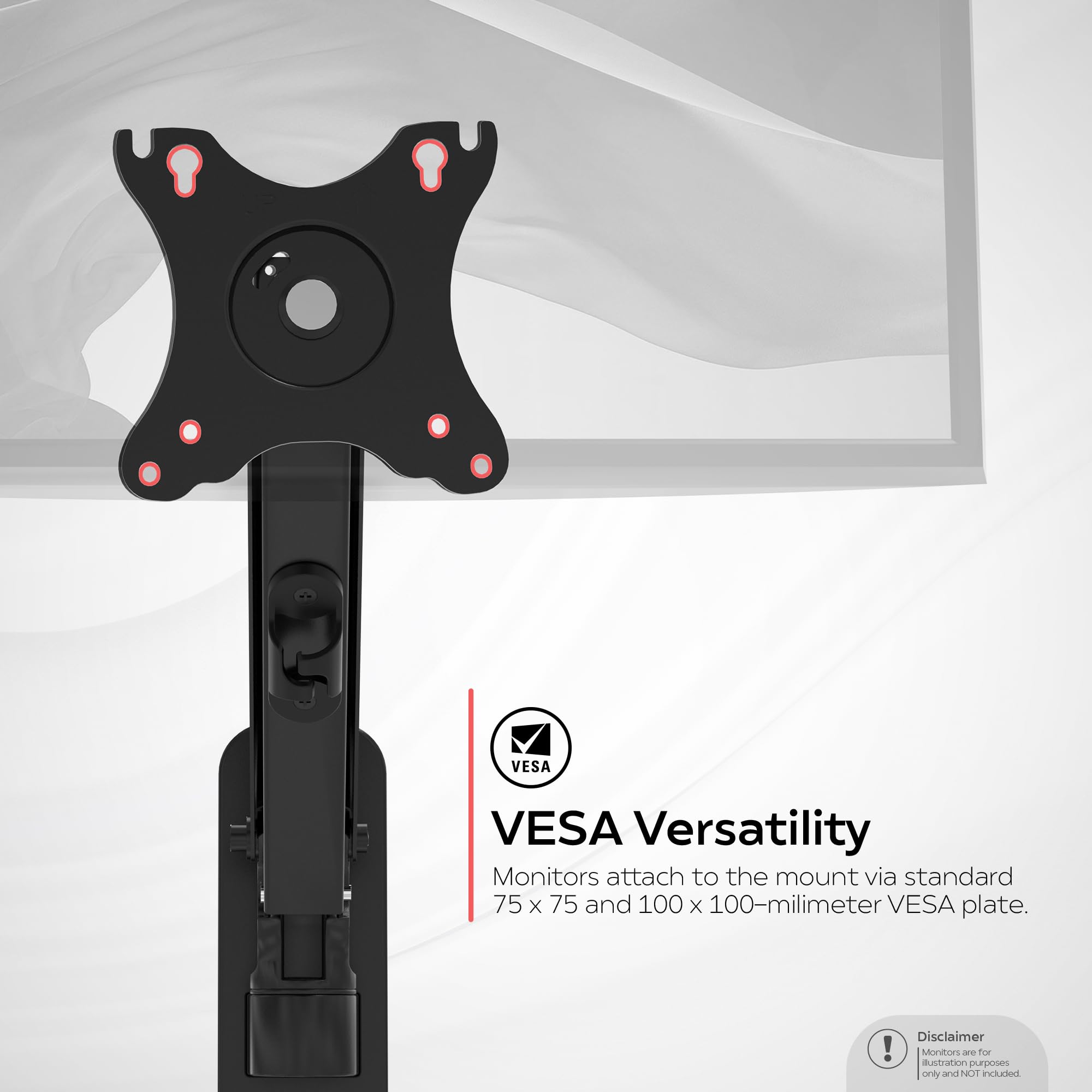 CTA Digital Supporto da Parete per Monitor Singolo, per schermi da 17" a 27", inclinabile 75 x 75 cm, Braccio per Monitor VESA 100 x 100, Supporta Monitor Fino a 7 kg (ADD-AVWMB)