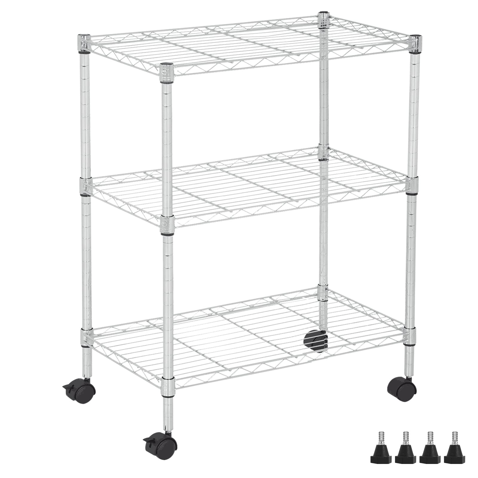 YYkokocat Wire Shelving 32" H x 23W x 13D Storage Shelf with Wheels Adjustable 3 Tier Metal Shelves Unit for Small Places Kitchen Storage Rack Shelf