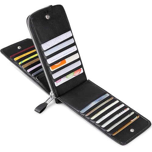 JEEBURYEE Women's Genuine Leather Credit Card Holder RFID Long Zipper Purse Wallet