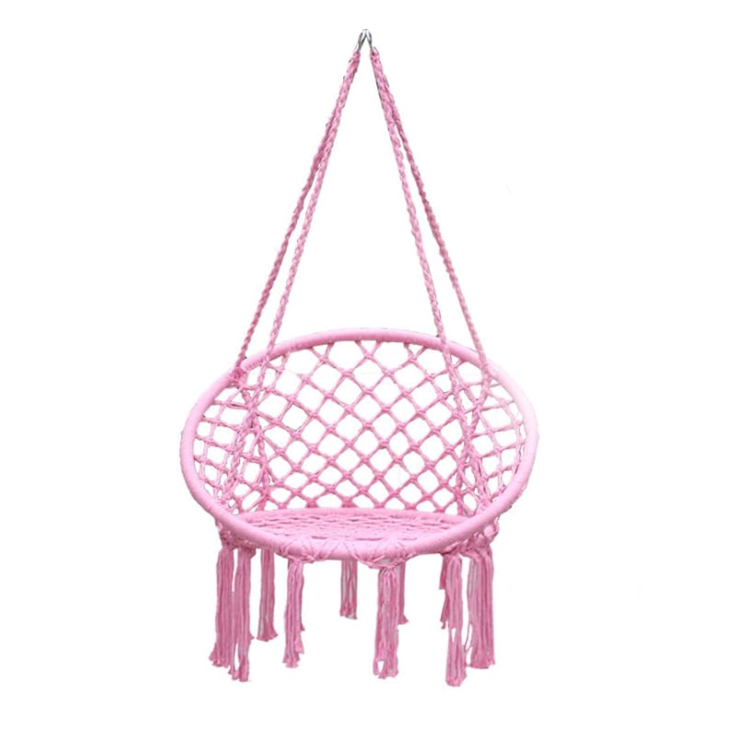 Vital Hammock Chair Macrame Swing -Hanging Cotton Rope Hammock Swing Chair for Indoor and Outdoor Use,Handmade Knitted Cotton Rope Hanging Chair for Indoor, Outdoor, Patio, Yard (1-Pink)
