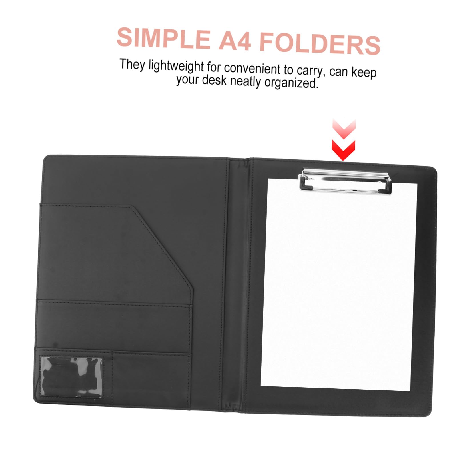 Portfolio in Pelle Pu A4 Nero, Organizer Documenti Elegante con Writing Pad | Festa Scuola Decor, Cartellina Presentatore, Porta Documenti Pelle per Casa e Uso Professionale