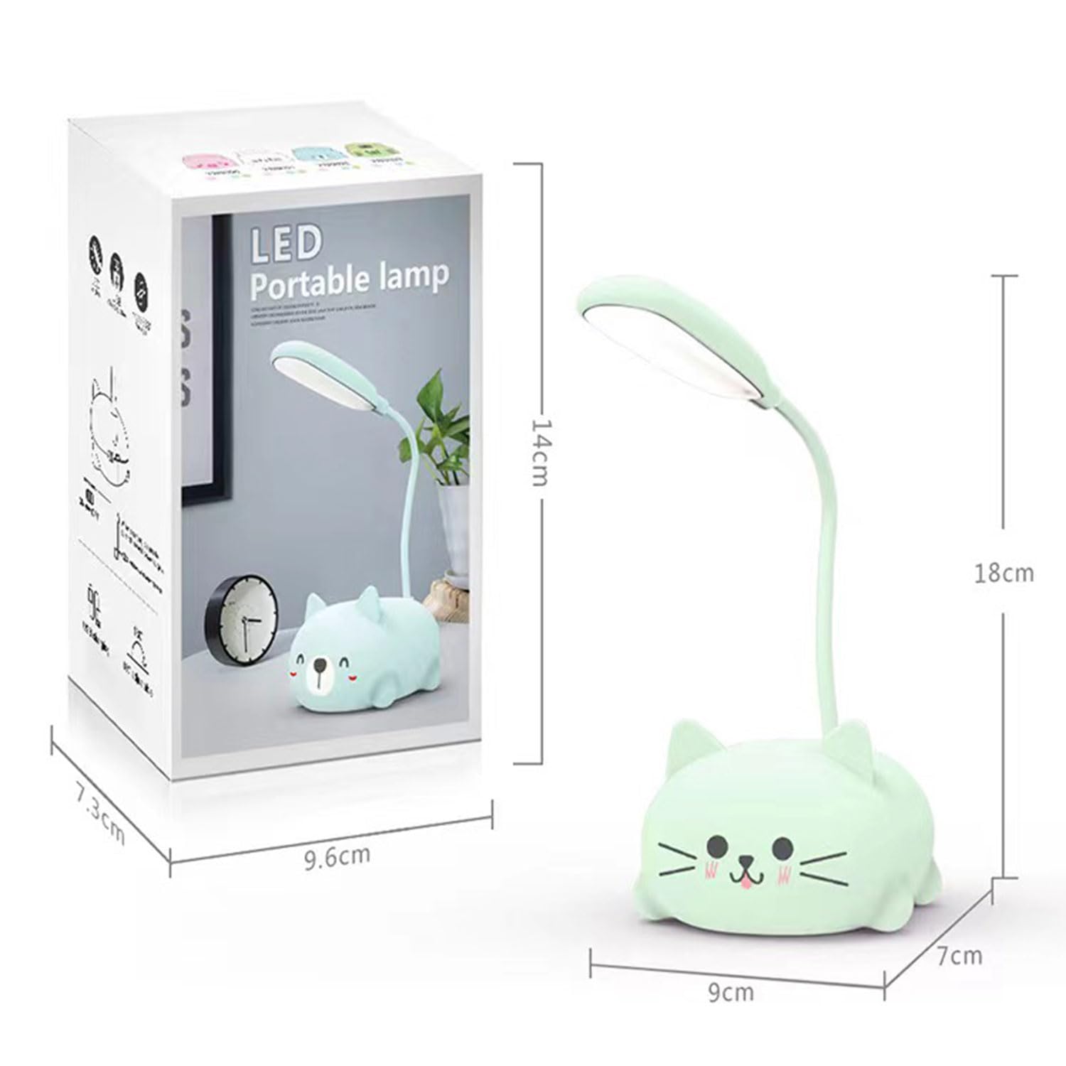 Mini luz nocturna de gato, lámpara de escritorio LED para niños, lindo gato, plegable, recargable por USB, luz de lectura para dormitorio, mesita de noche para niños, estudio (azul)