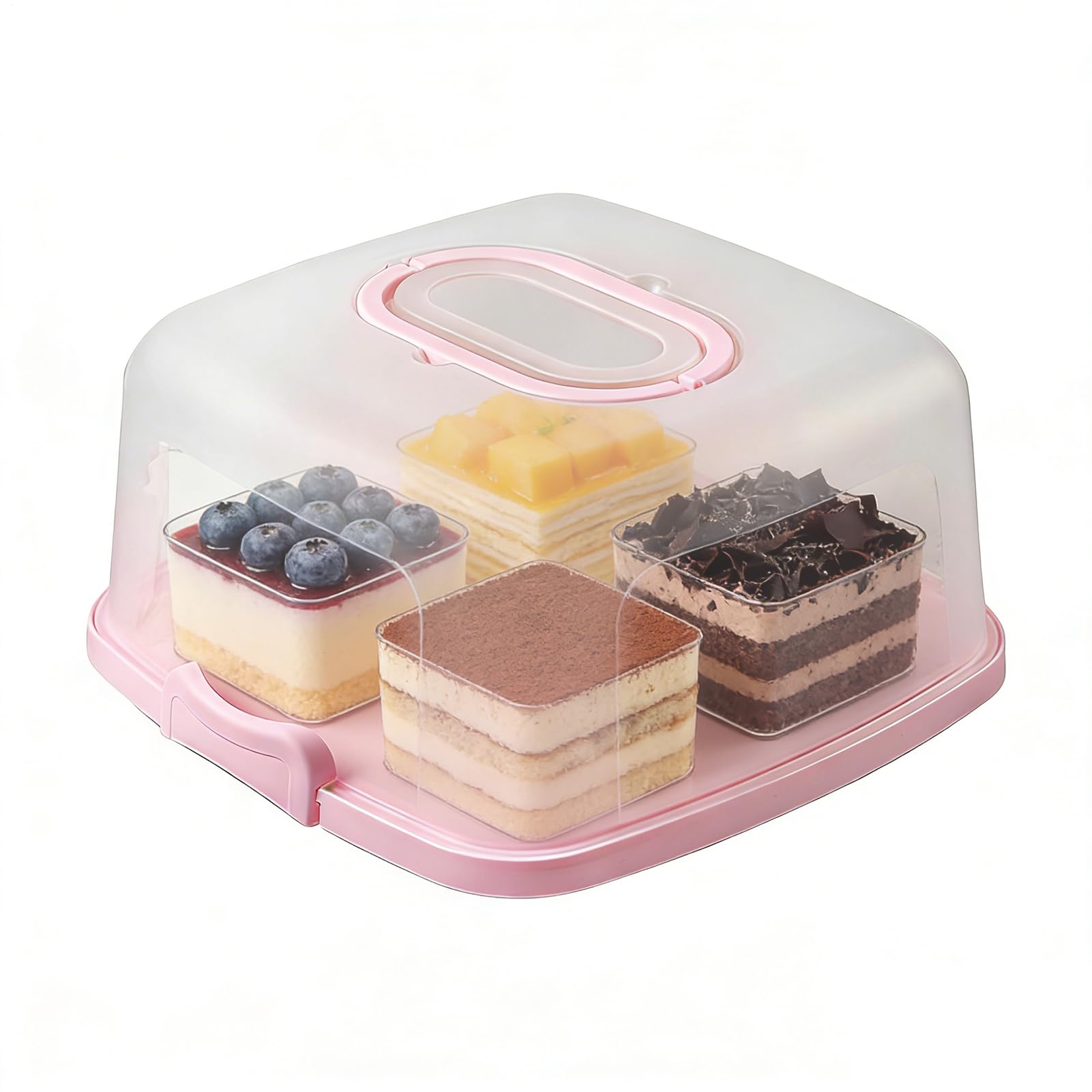 Generisch Contenitore per torte per il trasporto, contenitore con manico per la presentazione, scatola portatile per torte con borsa per il trasporto, per torte, dessert, pasticceria, pane, biscotti