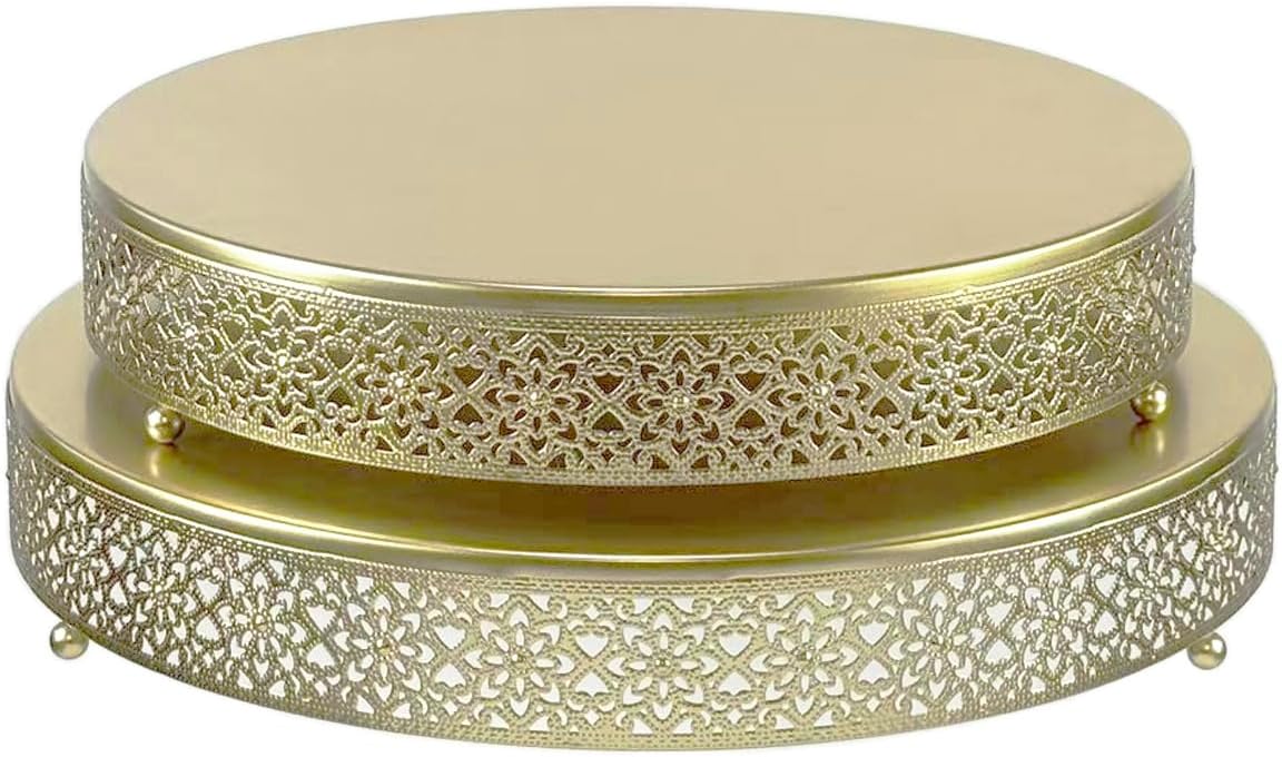 2 Pcs Metal Cake Stand,14" 16" Large Round Cupcake Dessert Stand Cake Display Holder Decor for Wedding Party Birthday Baby Showers Anniversary Cake Pedestal Display Plate,Gold (14 Inch+16 Inch)