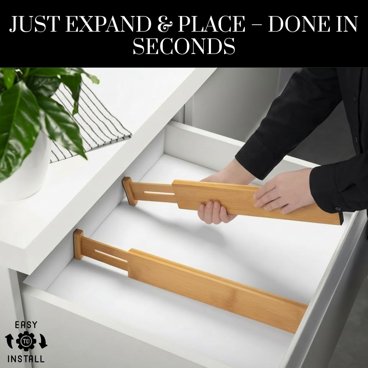 Expandable Bamboo Drawer Dividers 8 pack with labels(17"-22") Drawer Organizer for Kitchen, Clothes,Utensils,Silverware,Dresser,Office,Desk