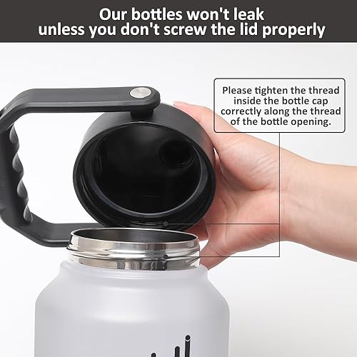 Miniatura 2 de WANJOTEC Botella de agua aislada de medio galón con 4 tazas, jarra de agua grande de acero inoxidable, botella de agua motivacional grande, para