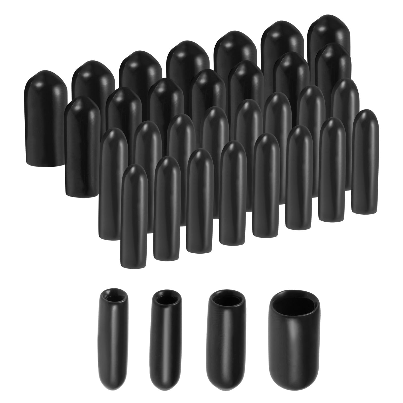 KASTWAVE 40pcs Round Rubber End Caps 3/32" 1/8" 5/32" 1/4" Black Vinyl Cover Screw Thread Protectors Assortment Kit