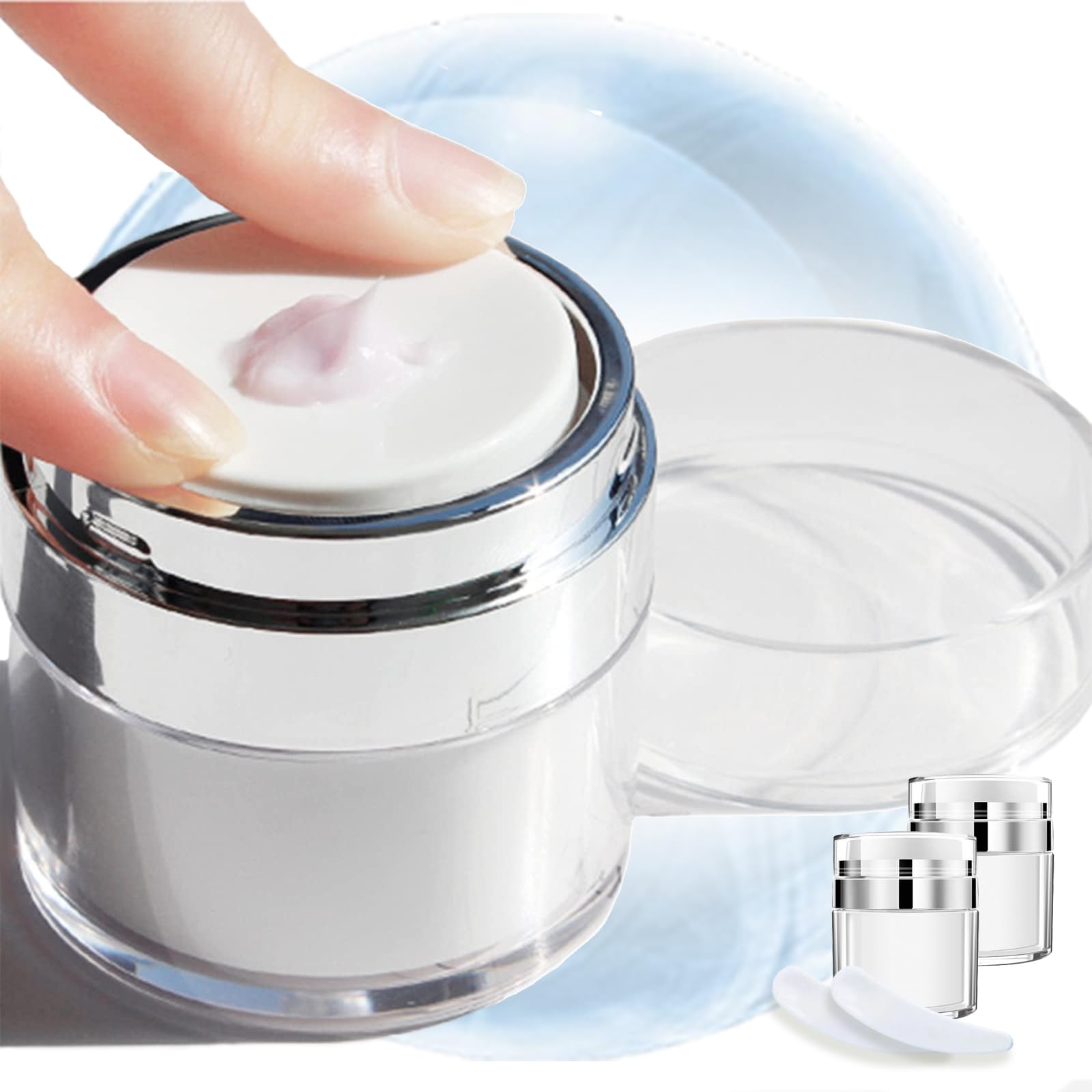 Airless Pump Jar - Refillable Travel Size Containers for Toiletries, Leak Proof Vacuum Lotion Dispenser for Moisturizer, Cream & Skincare, TSA