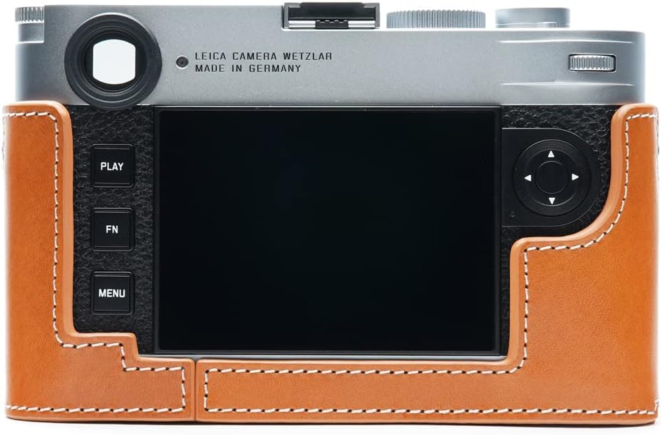 For Leica M11 Camera Case, Handmade Genuine Real Leather Half Camera Case Bag Cover for Leica M11 Camera Bottom Opening Version + Hand Strap (Yellow)