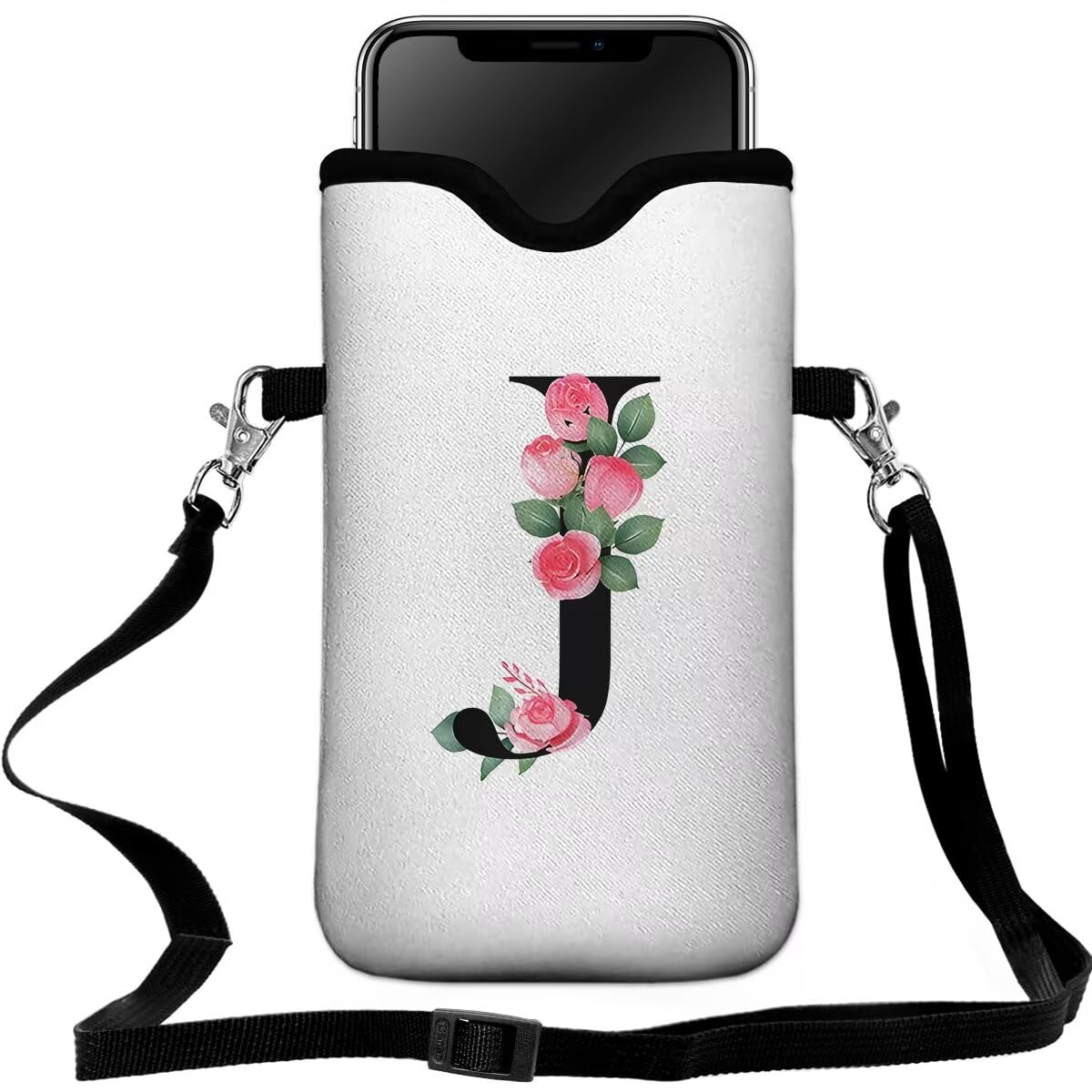 FREZORA Cell Phone Sleeves Bag Case Crossbody Neoprene Holder Lanyard Phone Pouch for Women Men 7.5 X 4.5 Inches - Letter_J