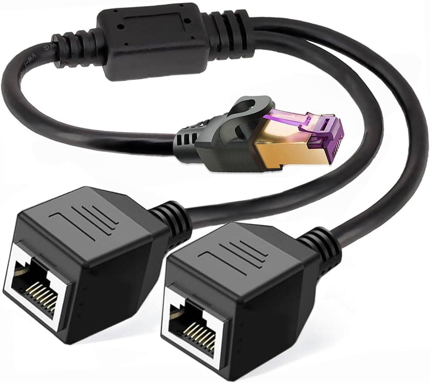 Tomjoy RJ45 Network Splitter Adapter Cable - 1 Male to 2 Female Socket Port LAN Ethernet Y Adapter for Category 5 and 6