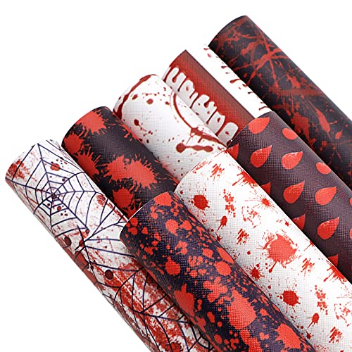 Halloween Faux Leather Sheets LOOGOOL 8Pcs 8'x13' Halloween Theme Black White and Red Horror Blood Design Perfect for Earring Bows Crafts Making