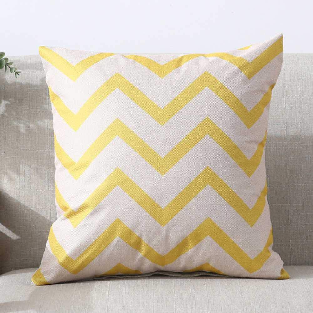 Coussin en lin 45x45 cm à modèle ondulé jaune pour décoration de salon