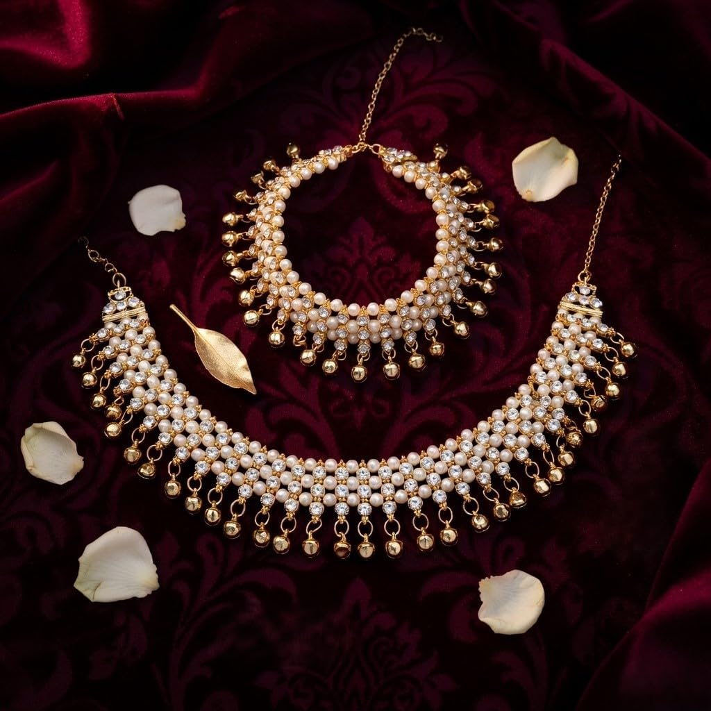 Efulgenz Indian Bridal Anklets for Women: Pearl Ghungroo Jhanjara Anklet Pair Indian Style Ankle Bracelets Payal