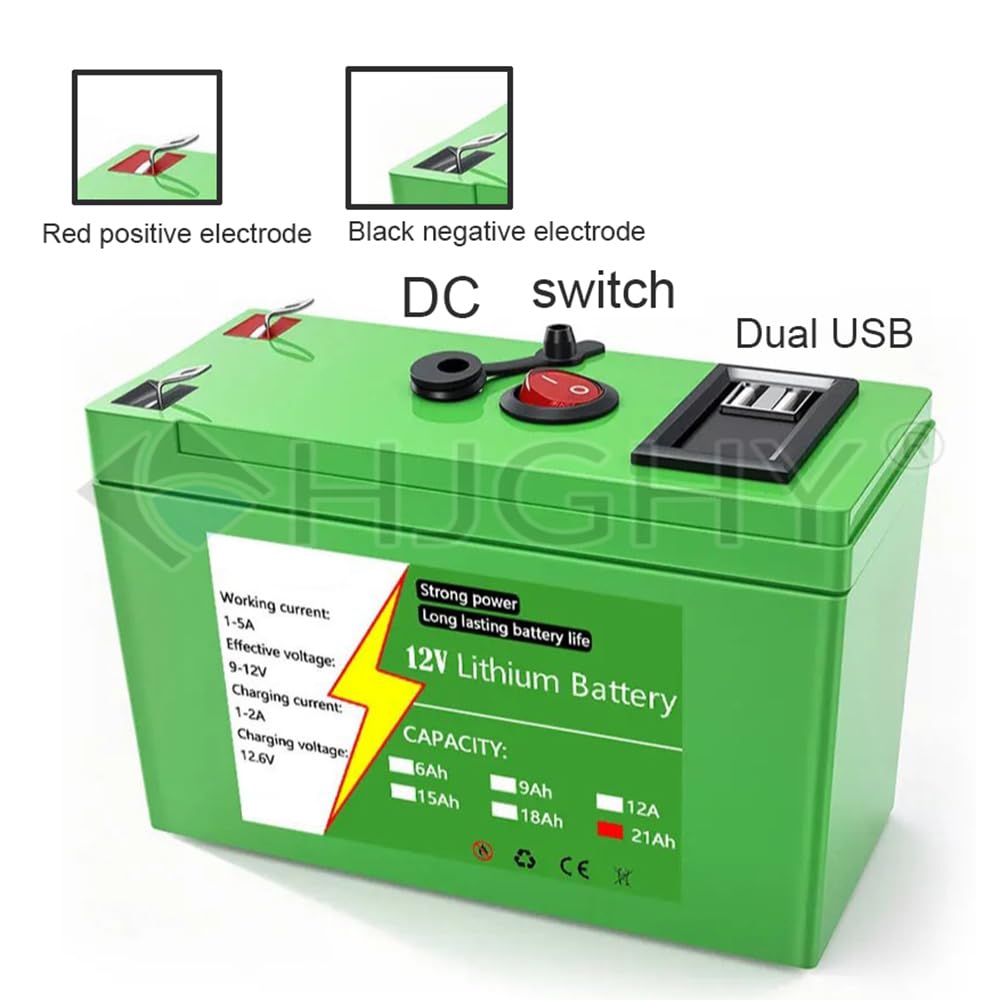 Tragbarer 12V 21Ah Lithium-Akku für MP3-Player, LED-Streifen, Überwachungskameras und Router mit Ladegerät