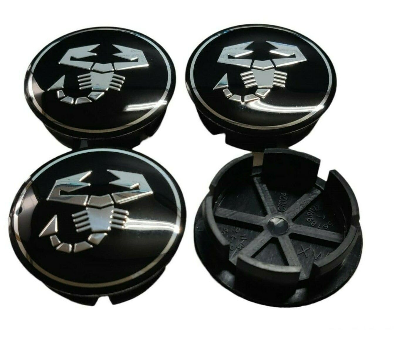Set 4 Tappi Coprimozzo Copri Mozzo con Scorpione Diametro 50 mm Compatibili per ABARTH Cerchi Esseesse Coppe Coppette per Cerchi in Lega Nero ABS + Metallo
