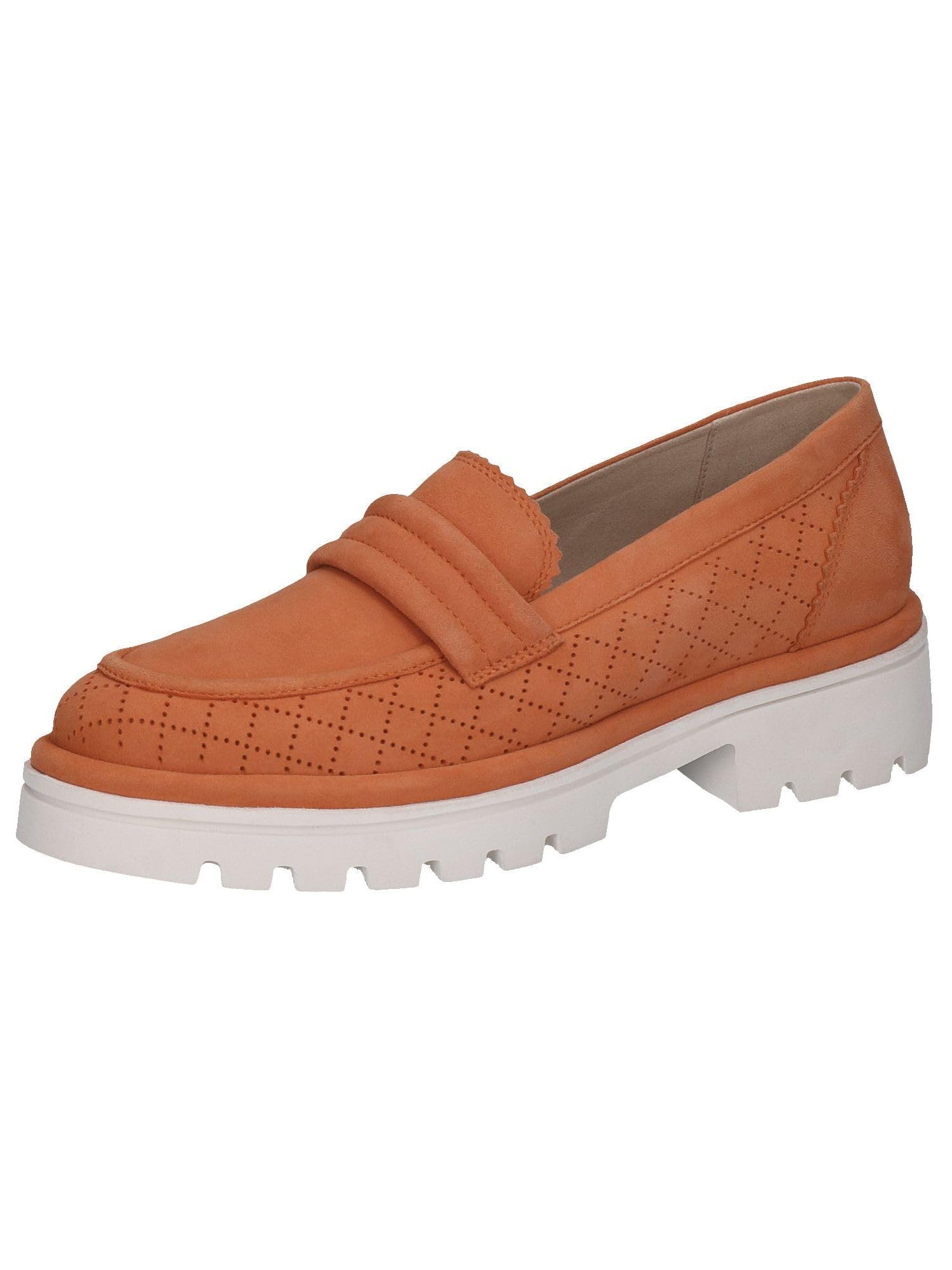 CAPRICE Women's Leather Loafers with Block Heel, Orange (Orange Suede), 7.5 UK