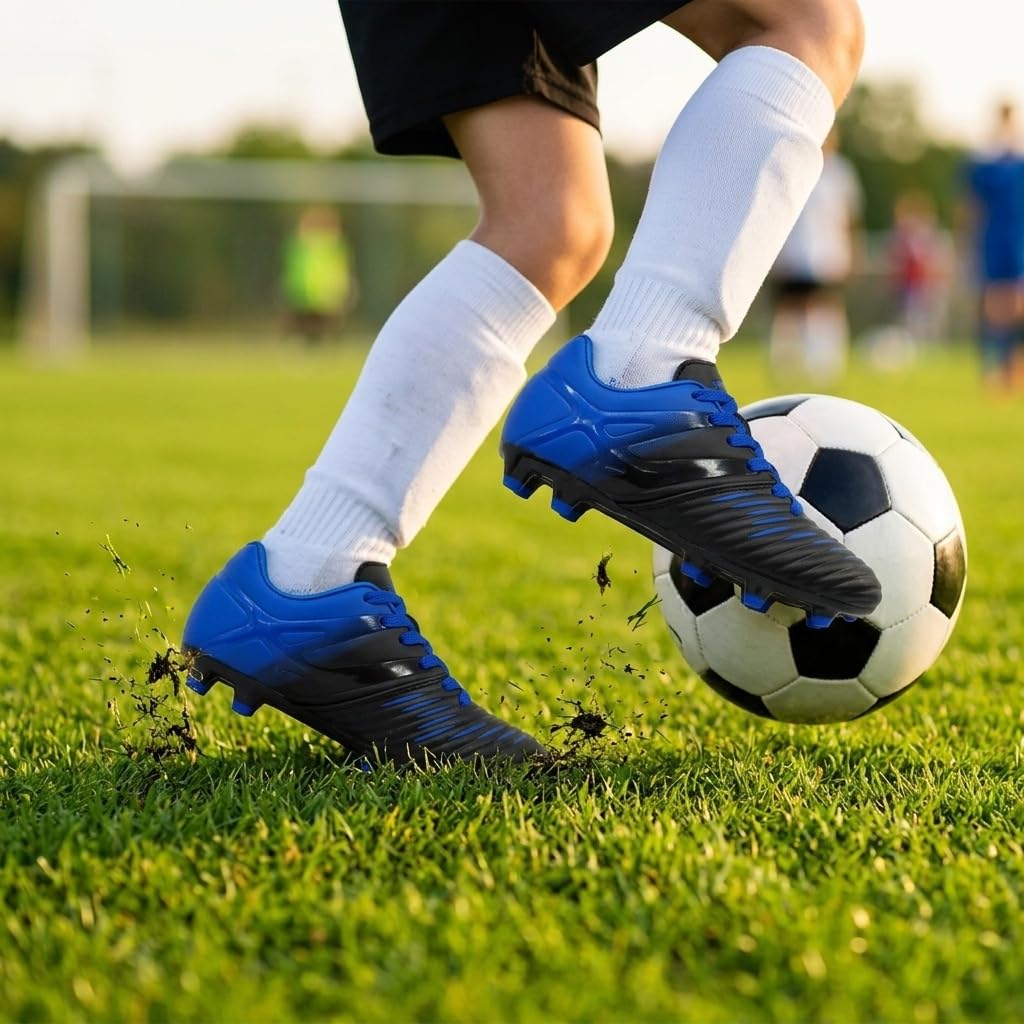Vizari Liga FG - Tacos de fútbol para niños, Tacos de fútbol 100% sintéticos para un Uso cómodo, Zapatos de fútbol de Dos Tonos Resistentes al Agua con Forro antielástico para Juegos Flexibles en