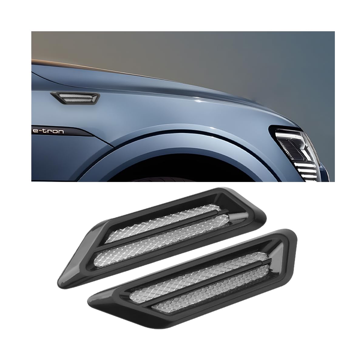 2PCS Car Hood Vent Scoop Kit, Shark Gills Vehicle Bonnet Engine Hood Vent Air Intake Trim Cover, Auto Air Flow Grille Decoration Cover, Universal Auto Exterior Decor Accessories (Black)