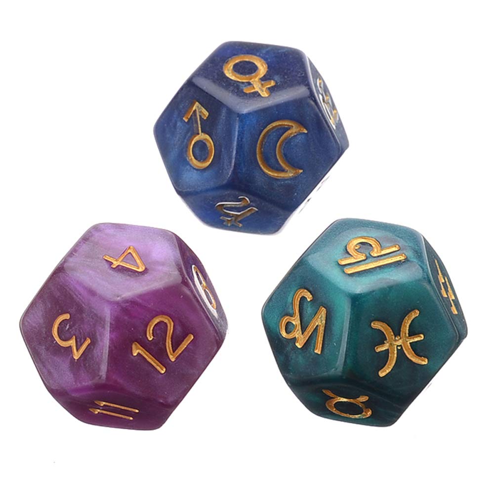 3Pcs Family Club Constellation Astrologers Tarot Toys, 12-sided Astrology Zodiac Signs Dice For Constellation Divination Toys(20mm-1set/3pcs)